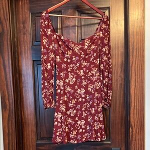 Reformation Burgundy Floral Long Sleeve Dress